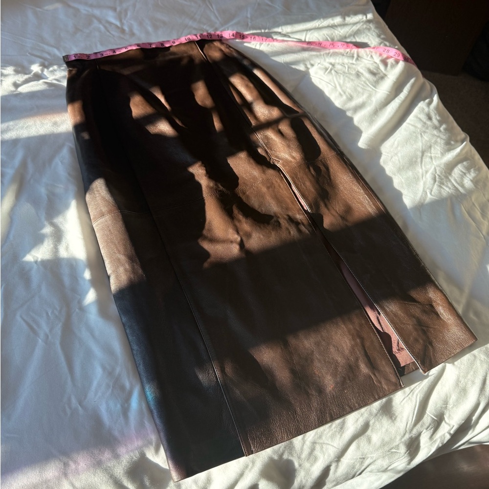 Women's 100% Leather Midi Skirt in Dark Brown - Picture 2 of 12